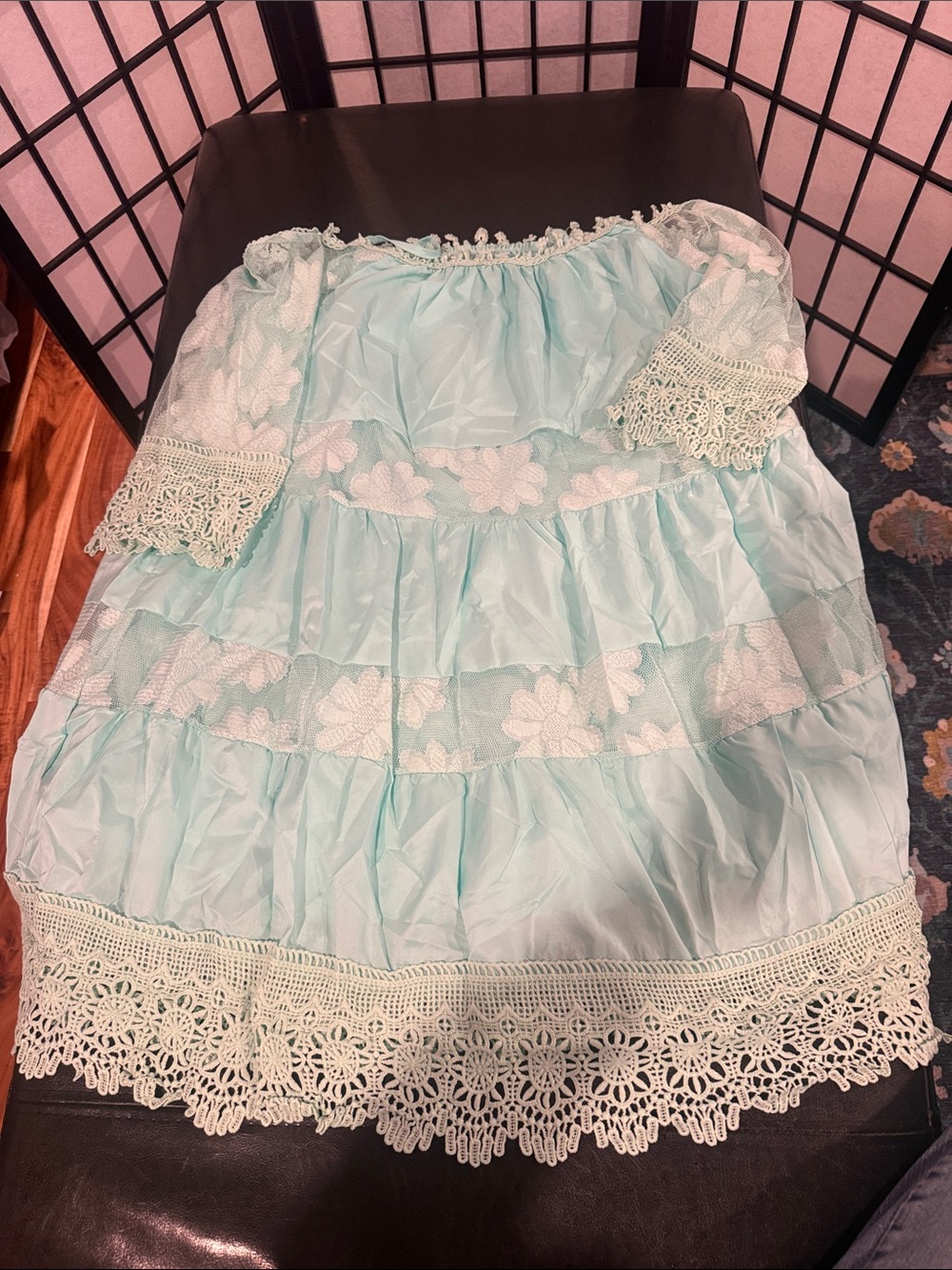 Boho Lace-Trim Off-Shoulder Top in Light Aqua